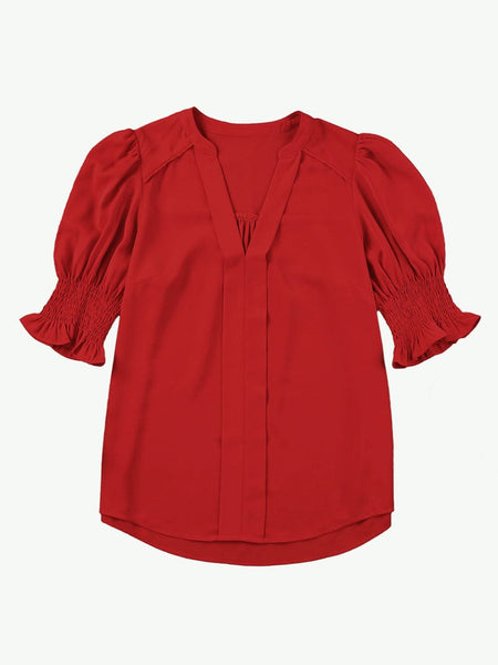 Fashionable Red Puff Sleeve Top with practical styling and dependable silhouette control.