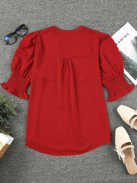 Fashionable Red Puff Sleeve Top with practical styling and dependable silhouette control.