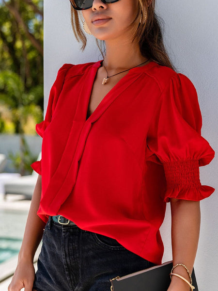 Fashionable Red Puff Sleeve Top with practical styling and dependable silhouette control.