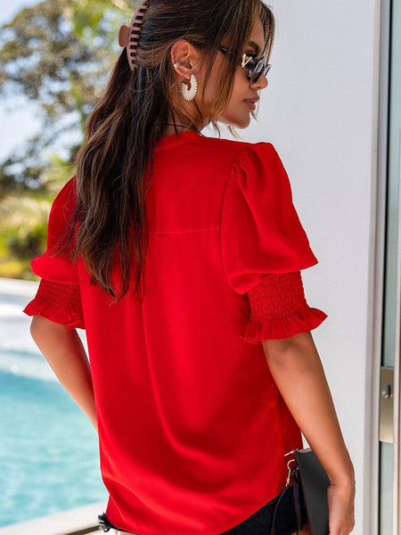 Fashionable Red Puff Sleeve Top with practical styling and dependable silhouette control.