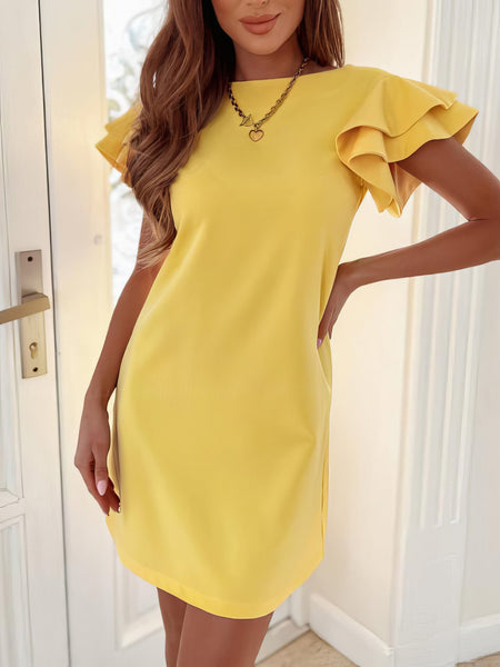Women's Flirty Ruffle Sleeve Open Back Dress in Blouses & Shirts with versatile layering silhouettes