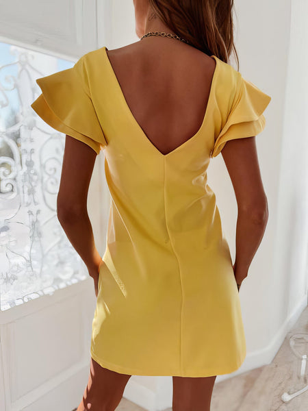 Women's Flirty Ruffle Sleeve Open Back Dress in Blouses & Shirts with versatile layering silhouettes