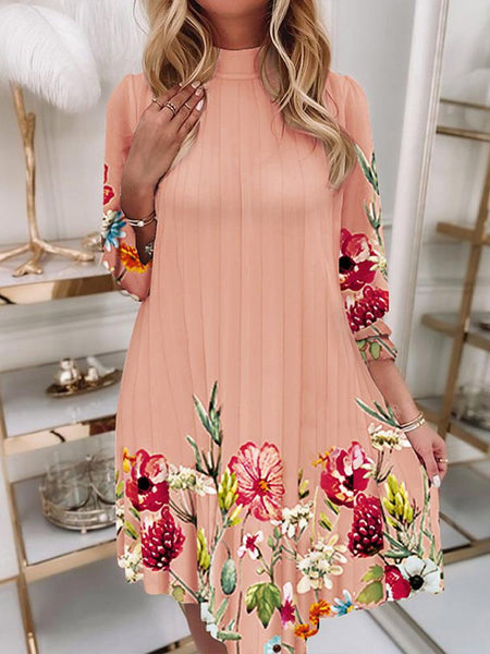 Flutter Sleeved Pleated Floral Dress