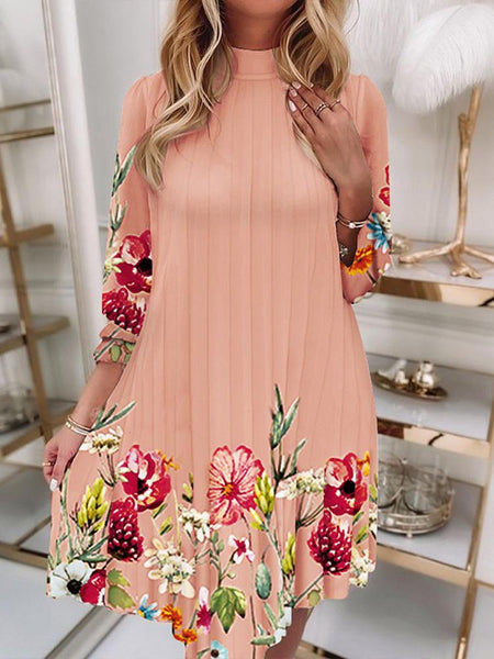 Flutter Sleeved Pleated Floral Dress
