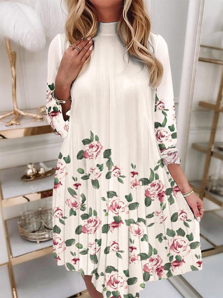 Flutter Sleeved Pleated Floral Dress