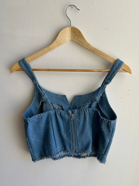 Denim Western Cropped Bustier Tank Top | Size Medium