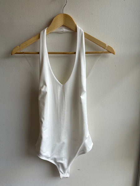 White Halter Bodysuit Basic | Size Small