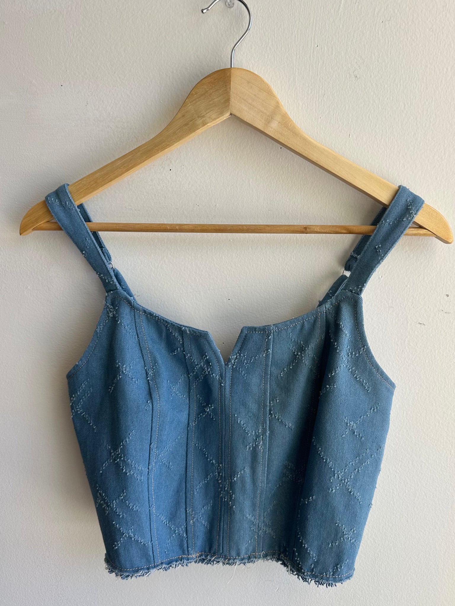 Denim Western Cropped Bustier Tank Top | Size Medium
