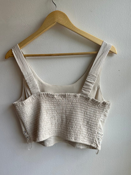 Embellished Beige Cropped Tank Top | Size Large