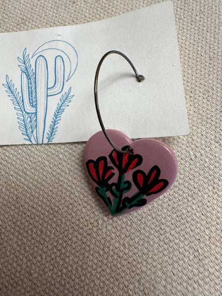Kactus Blue Flowet Heart Clay Earrings