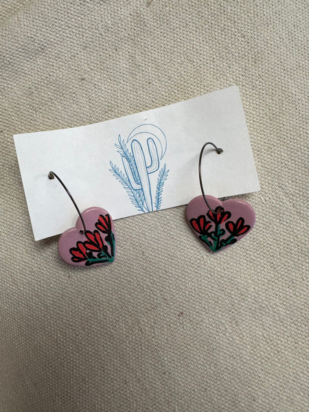 Kactus Blue Flowet Heart Clay Earrings