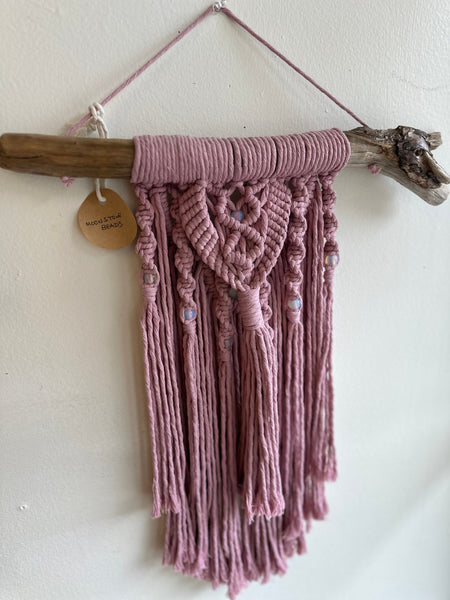 Dusty Pink Driftwood Macrame Wall Art