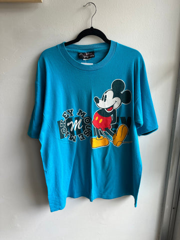 Vintage 1990s Mickey Mouse Blue Cotton Tee | Size XL