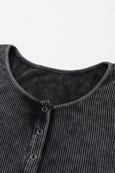 Women's Washed Ribbed Henley Long Sleeve Bodysuit