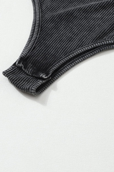 Women's Washed Ribbed Henley Long Sleeve Bodysuit
