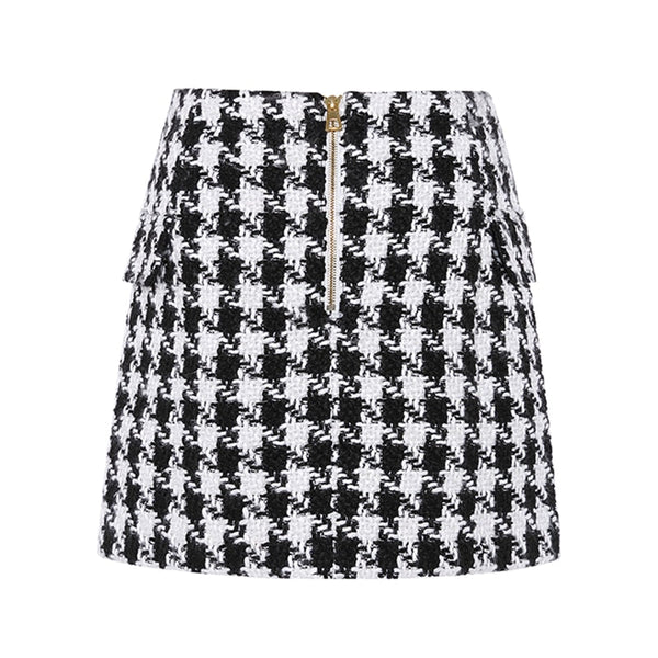Button Plaid Mini Skirt