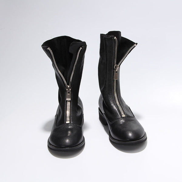 Leather Zip Down Boots