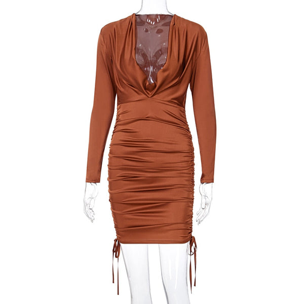 Long Sleeve V Ruffled Dress