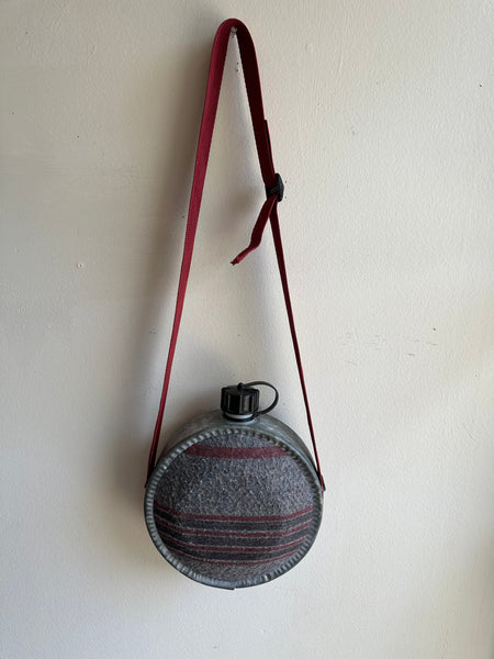 Vintage Wool-Wrapped Camping Canteen with Adjustable Strap