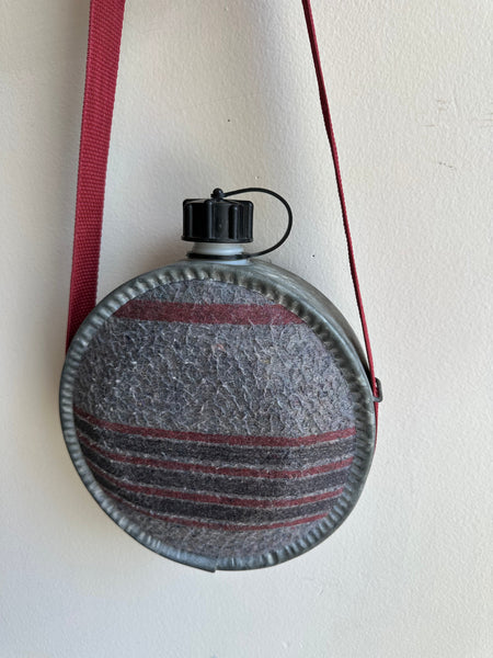 Vintage Wool-Wrapped Camping Canteen with Adjustable Strap