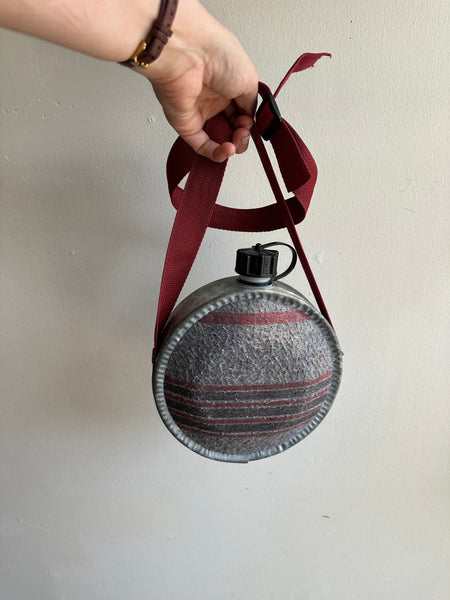 Vintage Wool-Wrapped Camping Canteen with Adjustable Strap
