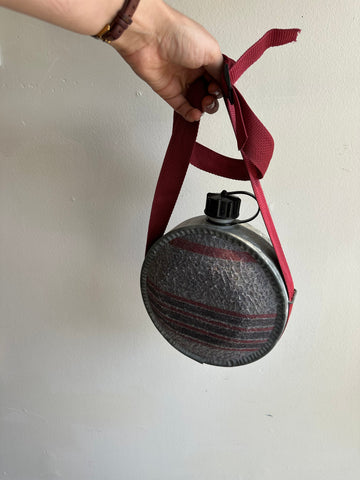 Vintage Wool-Wrapped Camping Canteen with Adjustable Strap