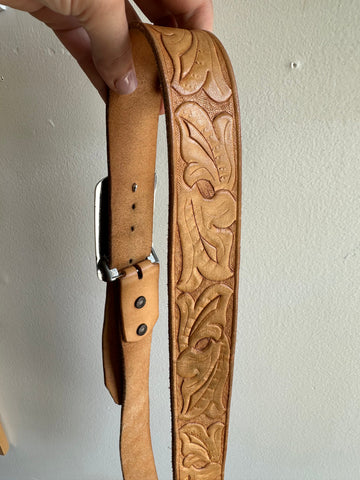 Tooled Leather Belt with Ornate Citrine Buckle