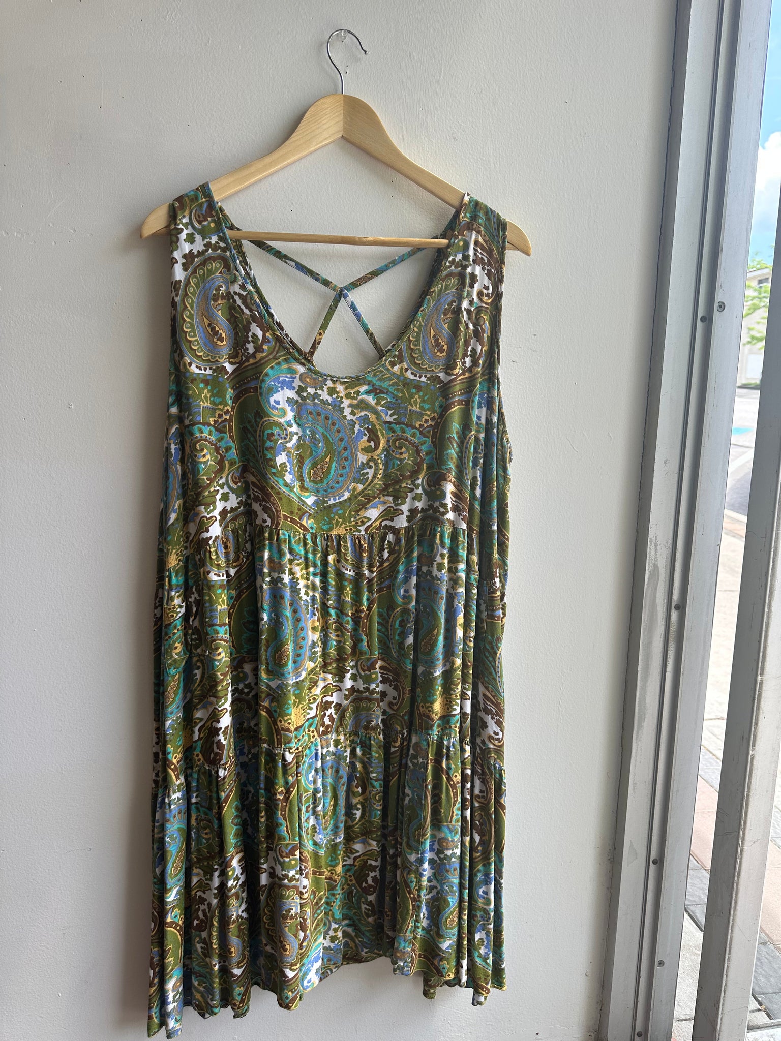 Boho Paisley Criss-Cross Back Dress | Size 2X