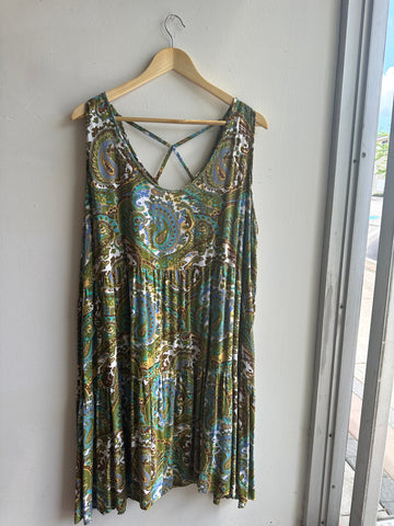 Boho Paisley Criss-Cross Back Dress | Size 2X