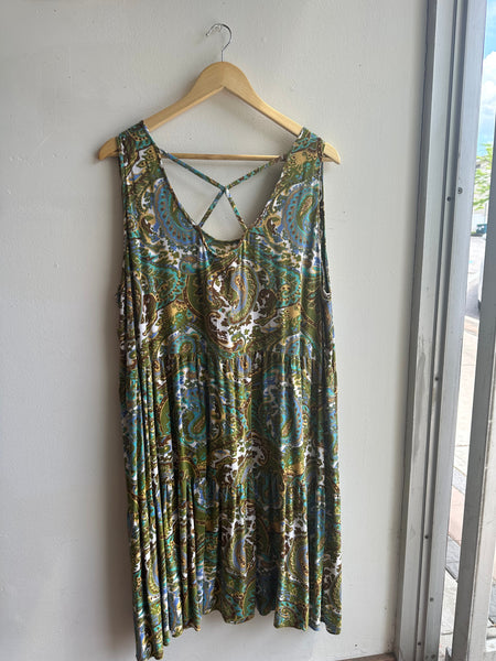 Boho Paisley Criss-Cross Back Dress | Size 2X