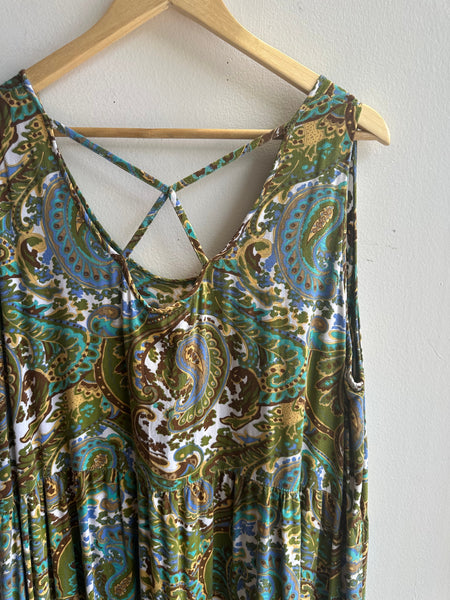 Boho Paisley Criss-Cross Back Dress | Size 2X