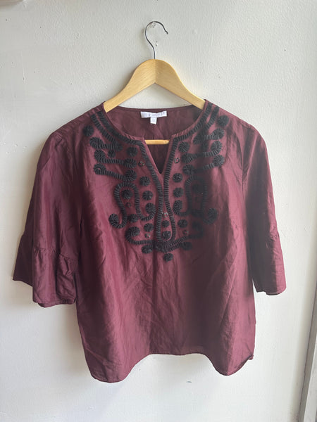 RSVP by Talbots Embroidered Wine Blouse | Size Large