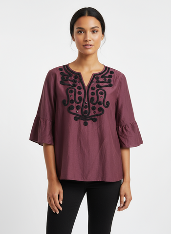 RSVP by Talbots Embroidered Wine Blouse | Size Large