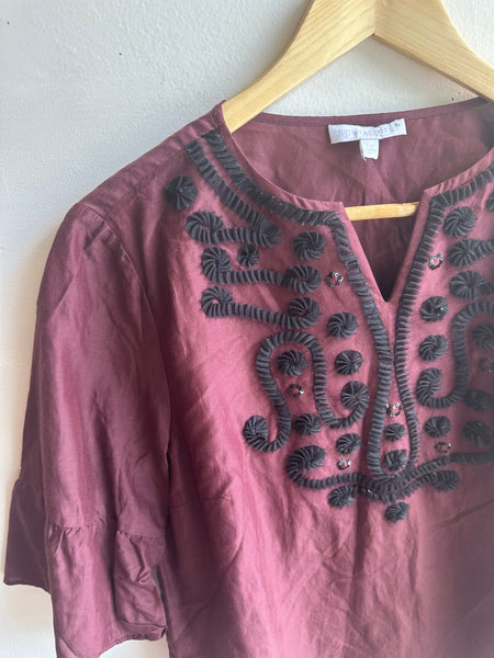 RSVP by Talbots Embroidered Wine Blouse | Size Large