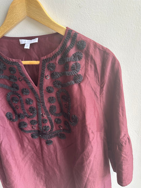 RSVP by Talbots Embroidered Wine Blouse | Size Large