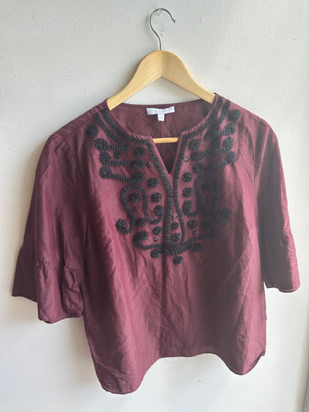 RSVP by Talbots Embroidered Wine Blouse | Size Large