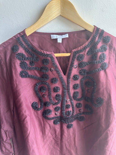 RSVP by Talbots Embroidered Wine Blouse | Size Large