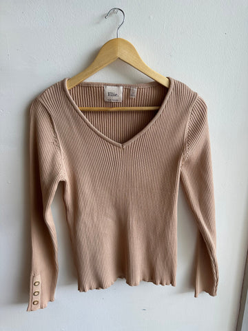 Elie Ribbed Knit Top in Blush Beige – Size Large