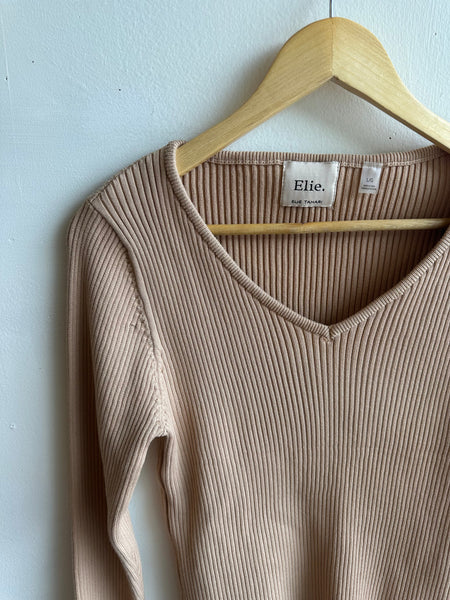 Elie Ribbed Knit Top in Blush Beige – Size Large