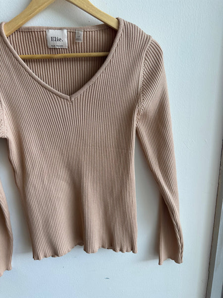 Elie Ribbed Knit Top in Blush Beige – Size Large