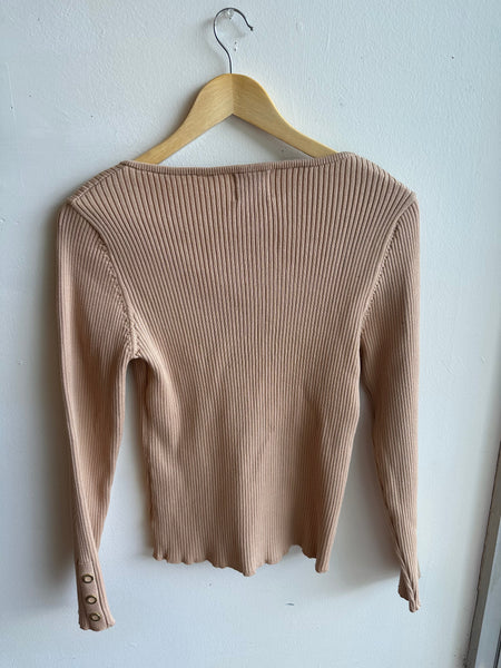 Elie Ribbed Knit Top in Blush Beige – Size Large