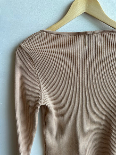 Elie Ribbed Knit Top in Blush Beige – Size Large
