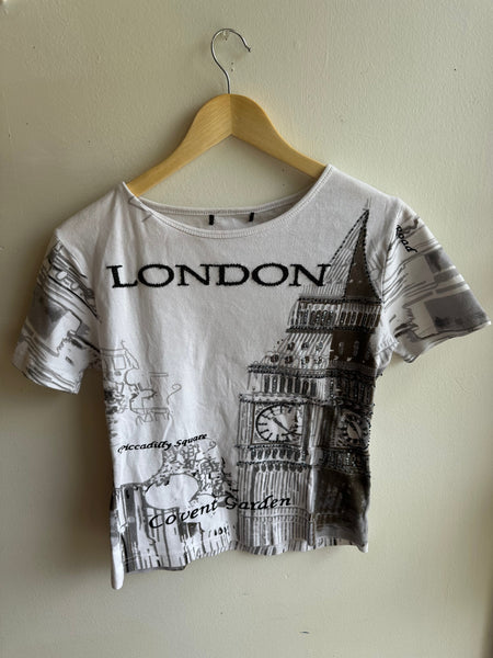 Y2K London Graphic Tee with Rhinestone Detail | Size Medium