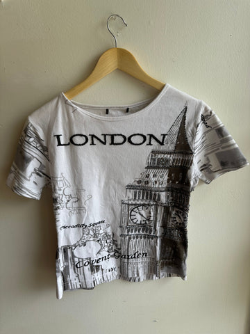 Y2K London Graphic Tee with Rhinestone Detail | Size Medium