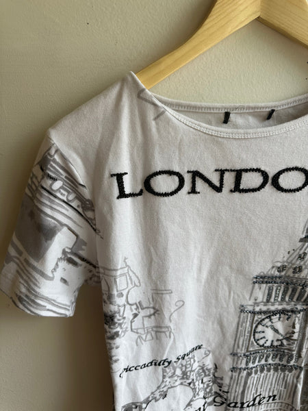 Y2K London Graphic Tee with Rhinestone Detail | Size Medium