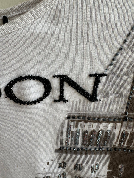 Y2K London Graphic Tee with Rhinestone Detail | Size Medium