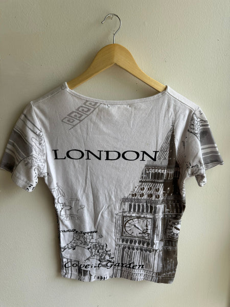 Y2K London Graphic Tee with Rhinestone Detail | Size Medium