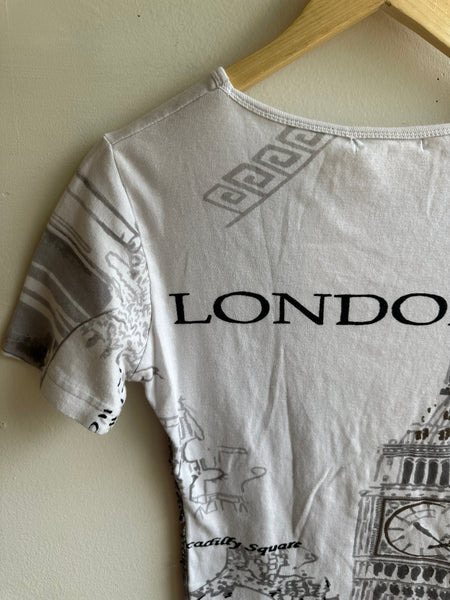 Y2K London Graphic Tee with Rhinestone Detail | Size Medium