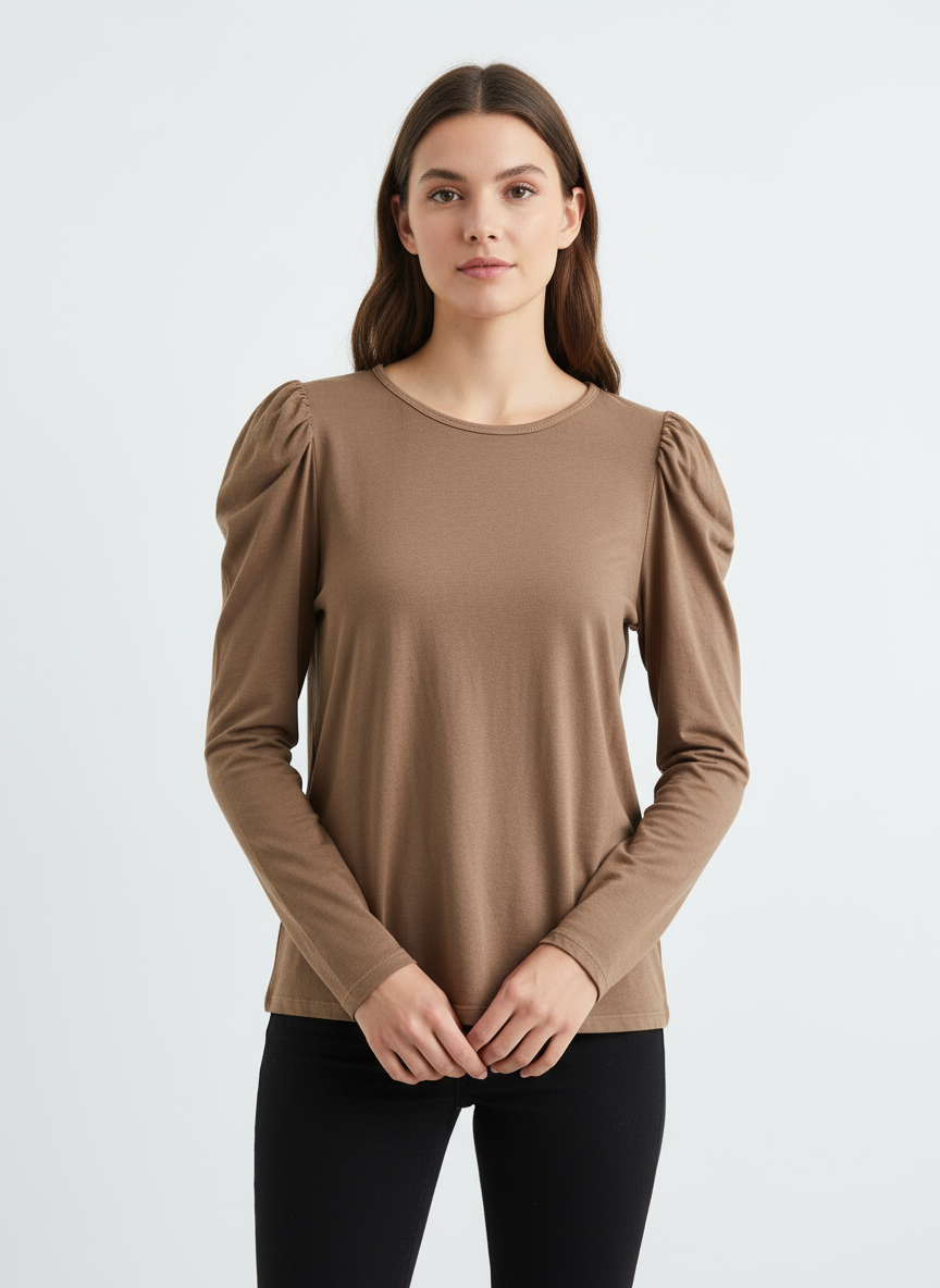 Cinnamon Puff-Sleeve Knit Top | Size Large