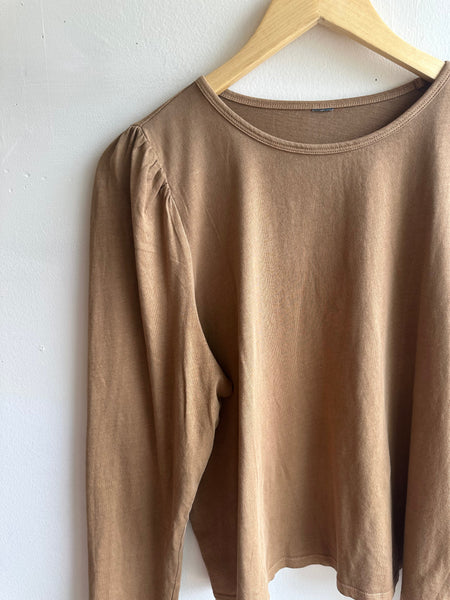 Cinnamon Puff-Sleeve Knit Top | Size Large